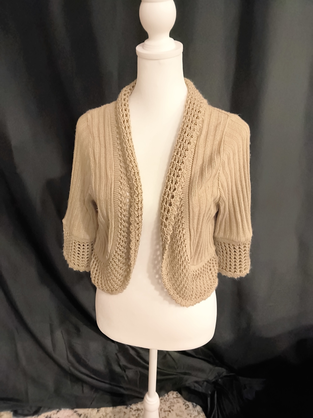 united states sweaters Beige Cropped Open-Front Knit Cardigan